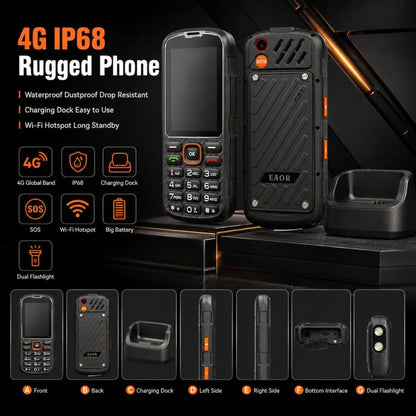 HP290Z 4G IP68 Rugged Phone, 2.8 inch, 3000mAh Battery, Network: 4G, BT, FM, SOS, Torch, With Charging Dock, EU Plug, US Plug, UK Plug