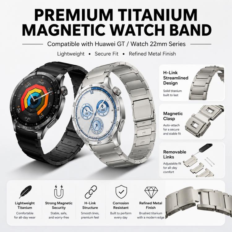 xDfind I-shaped Magnetic Buckle Pure Titanium Watch Band, 22mm