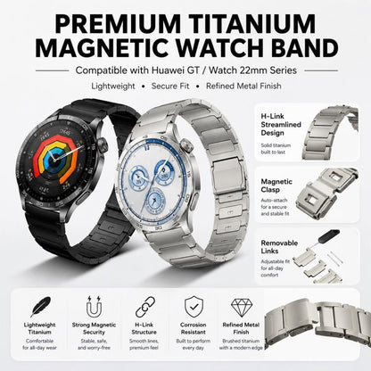 xDfind I-shaped Magnetic Buckle Pure Titanium Watch Band, 22mm