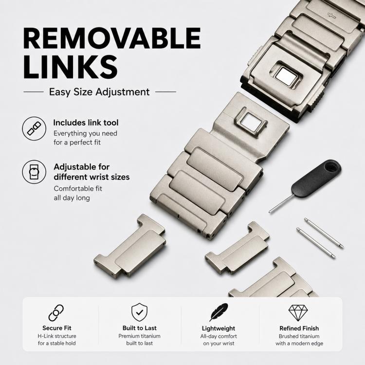 xDfind I-shaped Magnetic Buckle Pure Titanium Watch Band, 22mm