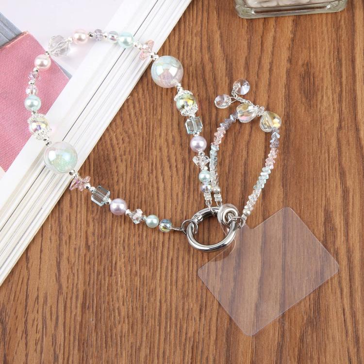 Gradient Heart Beaded Phone Charm Wrist Strap with Tether Pad for Women Girls