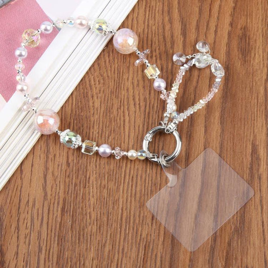 Gradient Heart Beaded Phone Charm Wrist Strap with Tether Pad for Women Girls