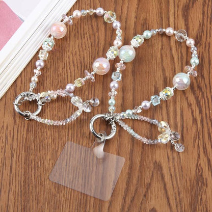 Gradient Heart Beaded Phone Charm Wrist Strap with Tether Pad for Women Girls