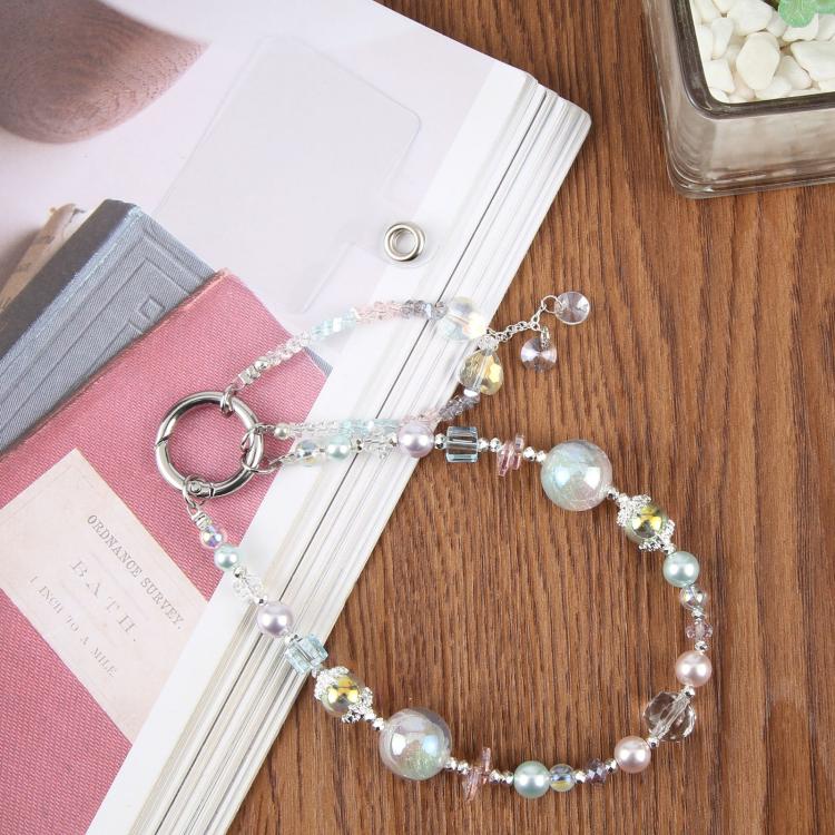 Gradient Heart Beaded Phone Charm Wrist Strap with Tether Pad for Women Girls