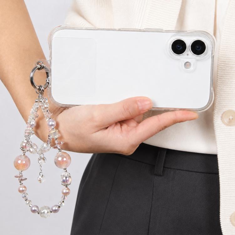 Gradient Heart Beaded Phone Charm Wrist Strap with Tether Pad for Women Girls