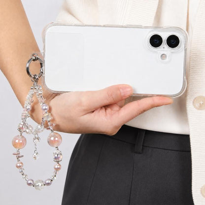 Gradient Heart Beaded Phone Charm Wrist Strap with Tether Pad for Women Girls