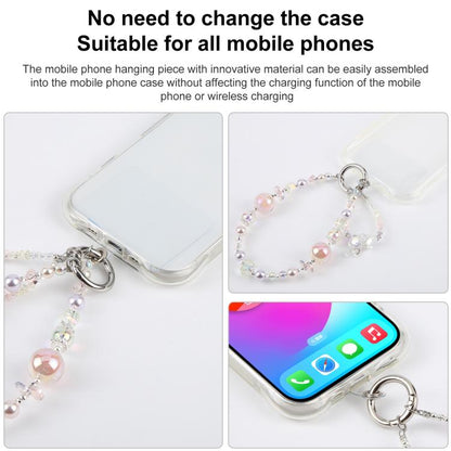 Gradient Heart Beaded Phone Charm Wrist Strap with Tether Pad for Women Girls
