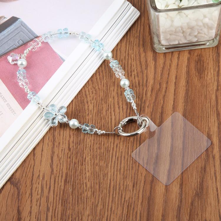Flower Beaded Phone Charm Wrist Strap with Tether Pad for Women Girls