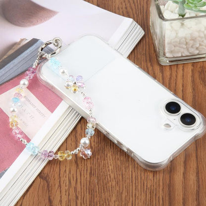 Flower Beaded Phone Charm Wrist Strap with Tether Pad for Women Girls