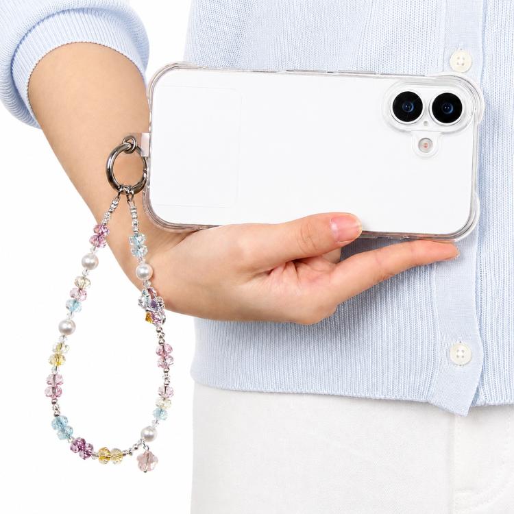 Flower Beaded Phone Charm Wrist Strap with Tether Pad for Women Girls