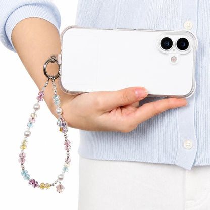 Flower Beaded Phone Charm Wrist Strap with Tether Pad for Women Girls