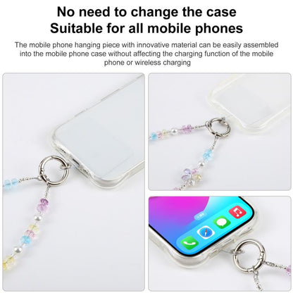 Flower Beaded Phone Charm Wrist Strap with Tether Pad for Women Girls