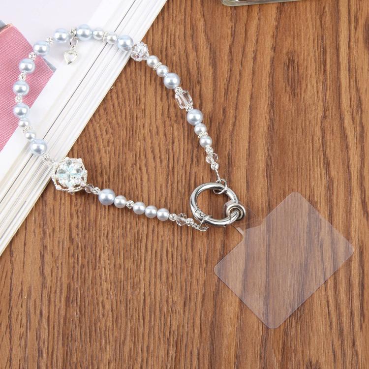 Zircon Pearl Flower Beaded Phone Wrist Strap with Tether Pad for Women Girls