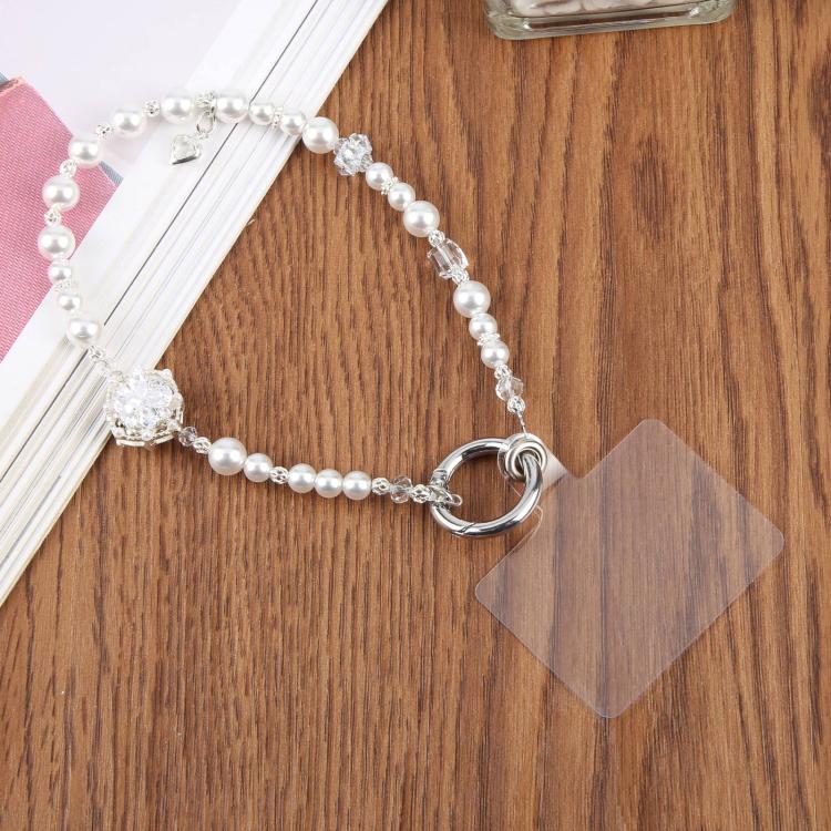 Zircon Pearl Flower Beaded Phone Wrist Strap with Tether Pad for Women Girls