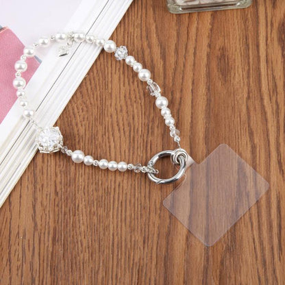 Zircon Pearl Flower Beaded Phone Wrist Strap with Tether Pad for Women Girls