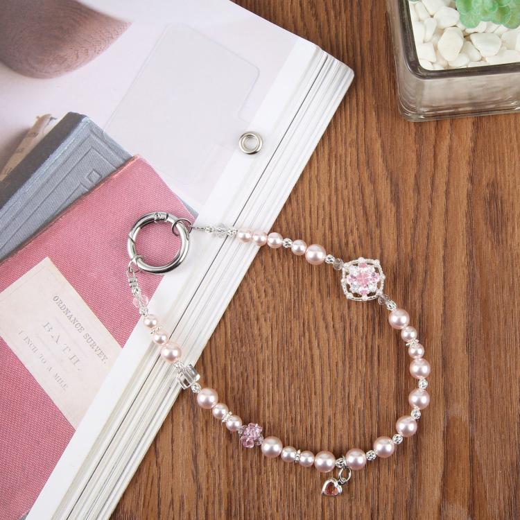 Zircon Pearl Flower Beaded Phone Wrist Strap with Tether Pad for Women Girls