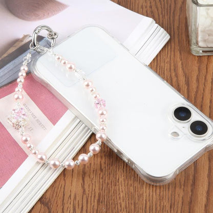 Zircon Pearl Flower Beaded Phone Wrist Strap with Tether Pad for Women Girls