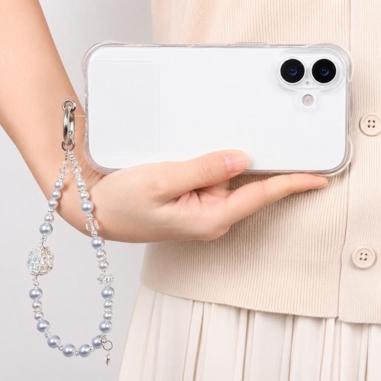 Zircon Pearl Flower Beaded Phone Wrist Strap with Tether Pad for Women Girls