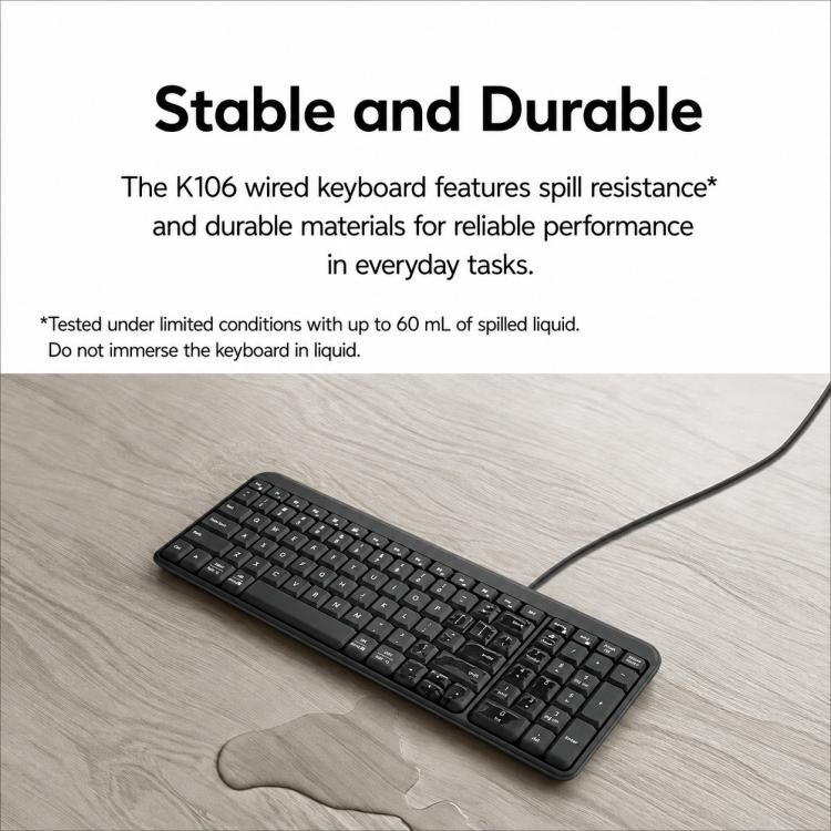 Logitech K106 USB Waterproof Splash Wired Keyboard, K106
