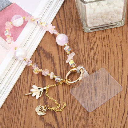 Swans Dancer Beaded Phone Charm Wrist Strap with Tether Pad for Women Girls
