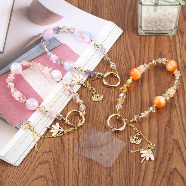 Swans Dancer Beaded Phone Charm Wrist Strap with Tether Pad for Women Girls