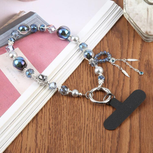 Feather Tassel Beaded Phone Charm Wrist Strap with Tether Pad for Women Girls