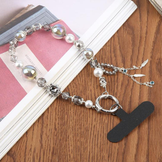Feather Tassel Beaded Phone Charm Wrist Strap with Tether Pad for Women Girls