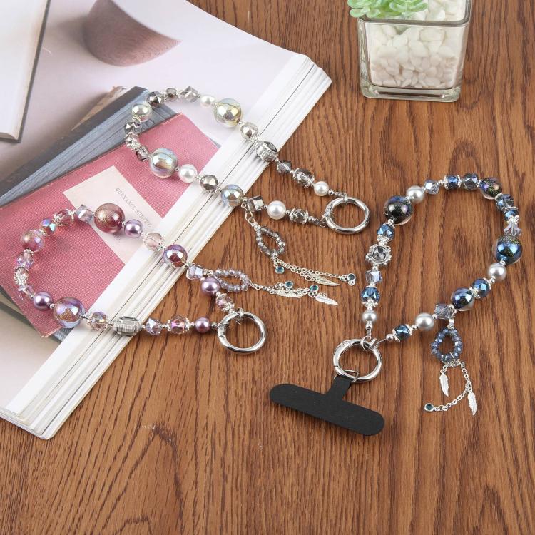 Feather Tassel Beaded Phone Charm Wrist Strap with Tether Pad for Women Girls