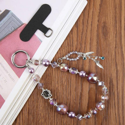 Feather Tassel Beaded Phone Charm Wrist Strap with Tether Pad for Women Girls