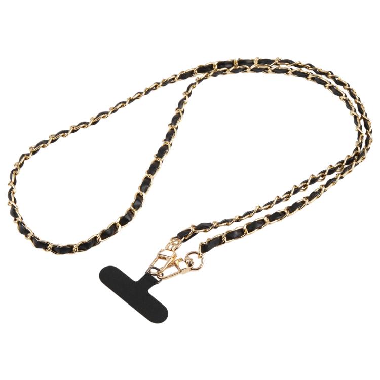 Adjustable Crossbody Phone Lanyard Faux Leather Metal Chain with Tether Pad, 120cm