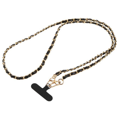 Adjustable Crossbody Phone Lanyard Faux Leather Metal Chain with Tether Pad, 120cm