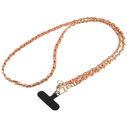 Adjustable Crossbody Phone Lanyard Faux Leather Metal Chain with Tether Pad, 120cm