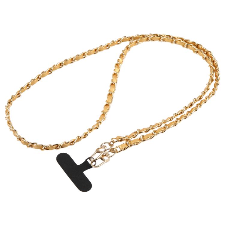 Adjustable Crossbody Phone Lanyard Faux Leather Metal Chain with Tether Pad, 120cm