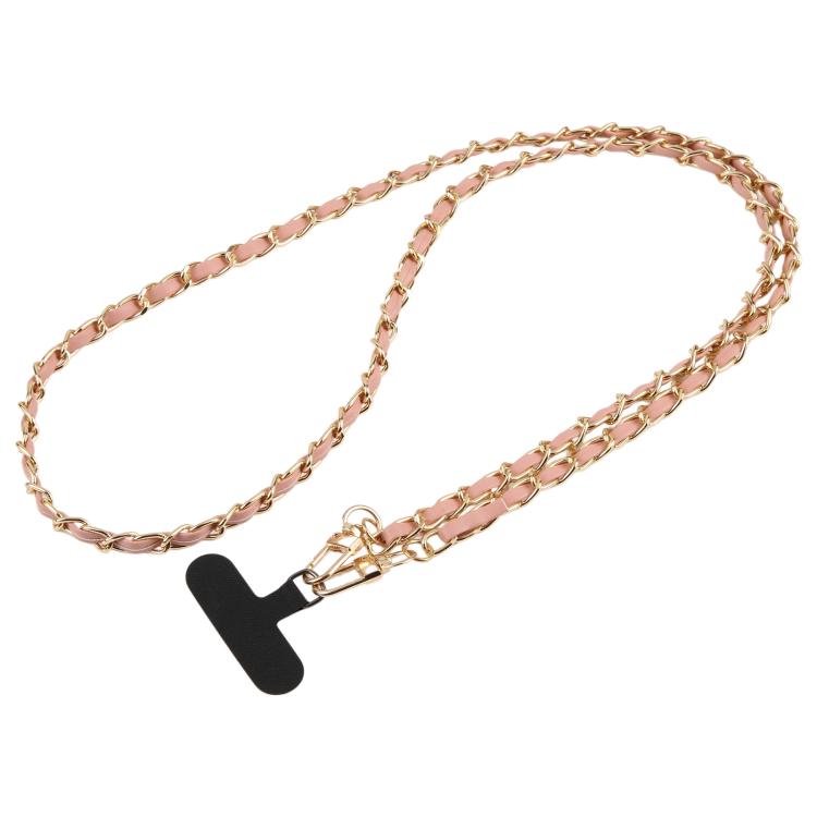 Adjustable Crossbody Phone Lanyard Faux Leather Metal Chain with Tether Pad, 120cm