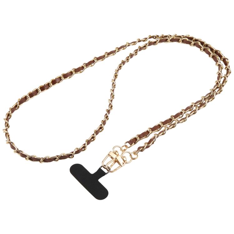 Adjustable Crossbody Phone Lanyard Faux Leather Metal Chain with Tether Pad, 120cm