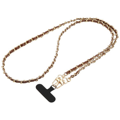 Adjustable Crossbody Phone Lanyard Faux Leather Metal Chain with Tether Pad, 120cm