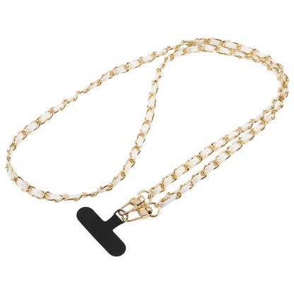Adjustable Crossbody Phone Lanyard Faux Leather Metal Chain with Tether Pad, 120cm