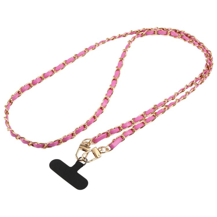 Adjustable Crossbody Phone Lanyard Faux Leather Metal Chain with Tether Pad, 120cm
