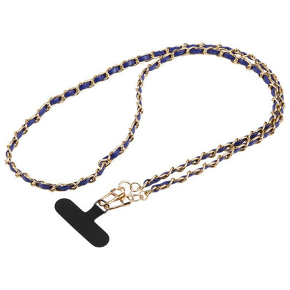 Adjustable Crossbody Phone Lanyard Faux Leather Metal Chain with Tether Pad, 120cm