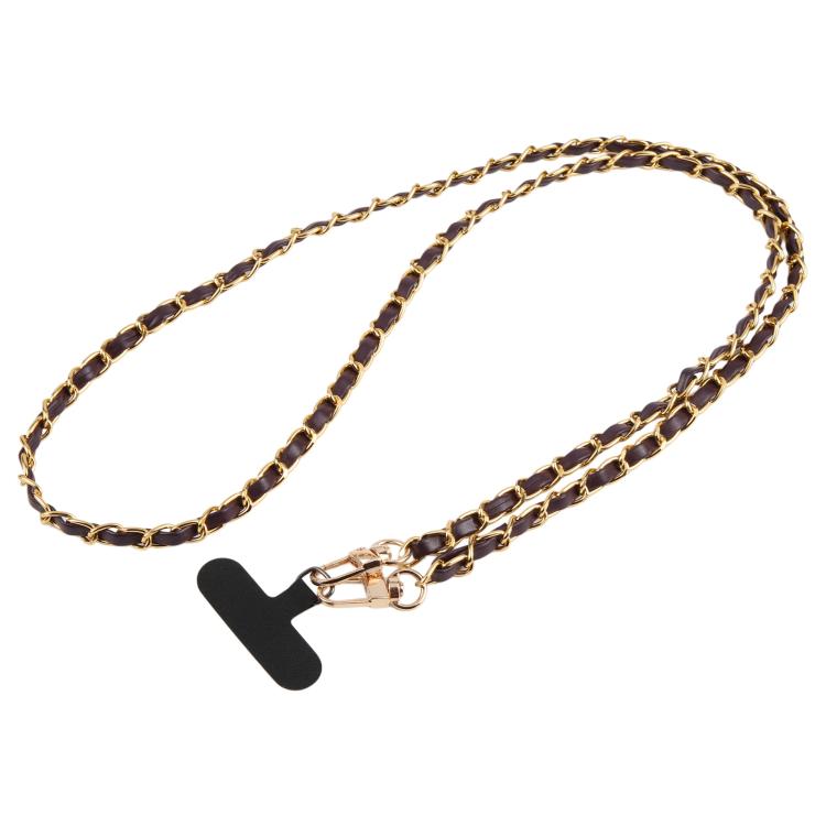 Adjustable Crossbody Phone Lanyard Faux Leather Metal Chain with Tether Pad, 120cm