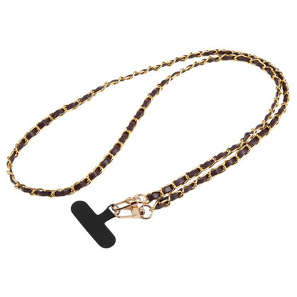 Adjustable Crossbody Phone Lanyard Faux Leather Metal Chain with Tether Pad, 120cm