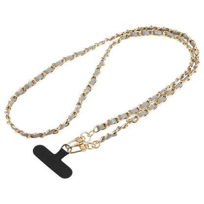 Adjustable Crossbody Phone Lanyard Faux Leather Metal Chain with Tether Pad, 120cm