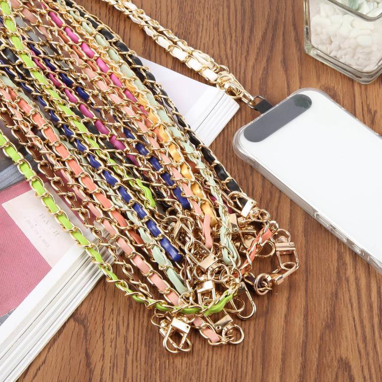 Adjustable Crossbody Phone Lanyard Faux Leather Metal Chain with Tether Pad, 120cm