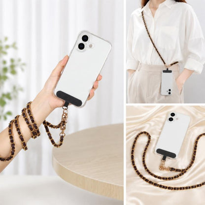 Adjustable Crossbody Phone Lanyard Faux Leather Metal Chain with Tether Pad, 120cm