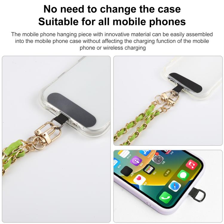 Adjustable Crossbody Phone Lanyard Faux Leather Metal Chain with Tether Pad, 120cm