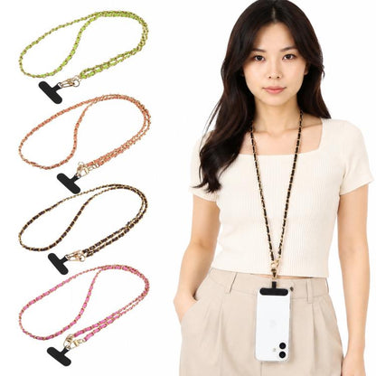 Adjustable Crossbody Phone Lanyard Faux Leather Metal Chain with Tether Pad, 120cm