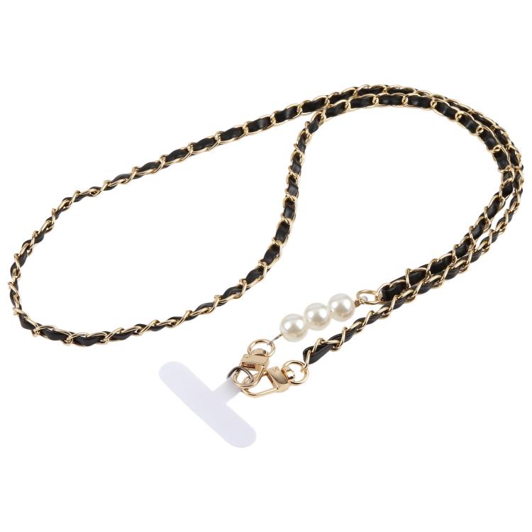 Adjustable Crossbody Phone Lanyard Faux Leather Metal Beads Chain with Tether Pad, 120cm