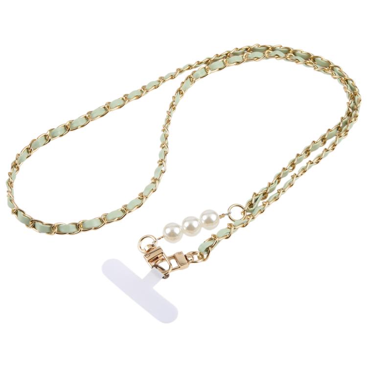 Adjustable Crossbody Phone Lanyard Faux Leather Metal Beads Chain with Tether Pad, 120cm