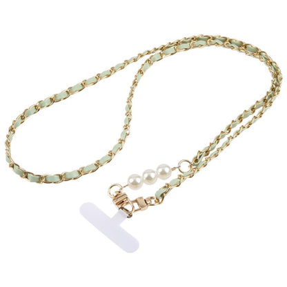 Adjustable Crossbody Phone Lanyard Faux Leather Metal Beads Chain with Tether Pad, 120cm