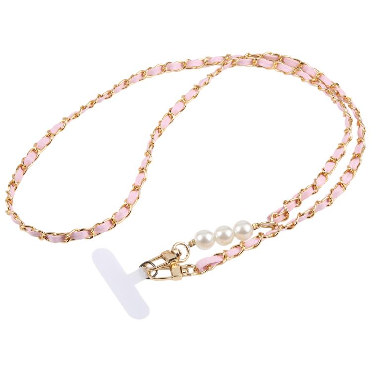 Adjustable Crossbody Phone Lanyard Faux Leather Metal Beads Chain with Tether Pad, 120cm